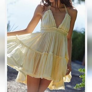 BRAND NEW WOMEN'S FREE PEOPLE HIGH LOW HALTER MINI DRESS YELLOW SZ S $168